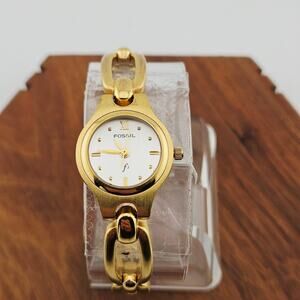 Fossil Womens Gold Tone Watch Minimalist Contemporary Open Chunky Chain ES-9078